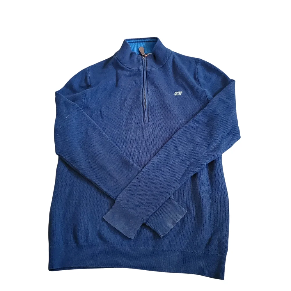 Vineyard Vines Men's L 1/4 Zip Dark Blue 100% Cotton Shirt Sweater Blokecore